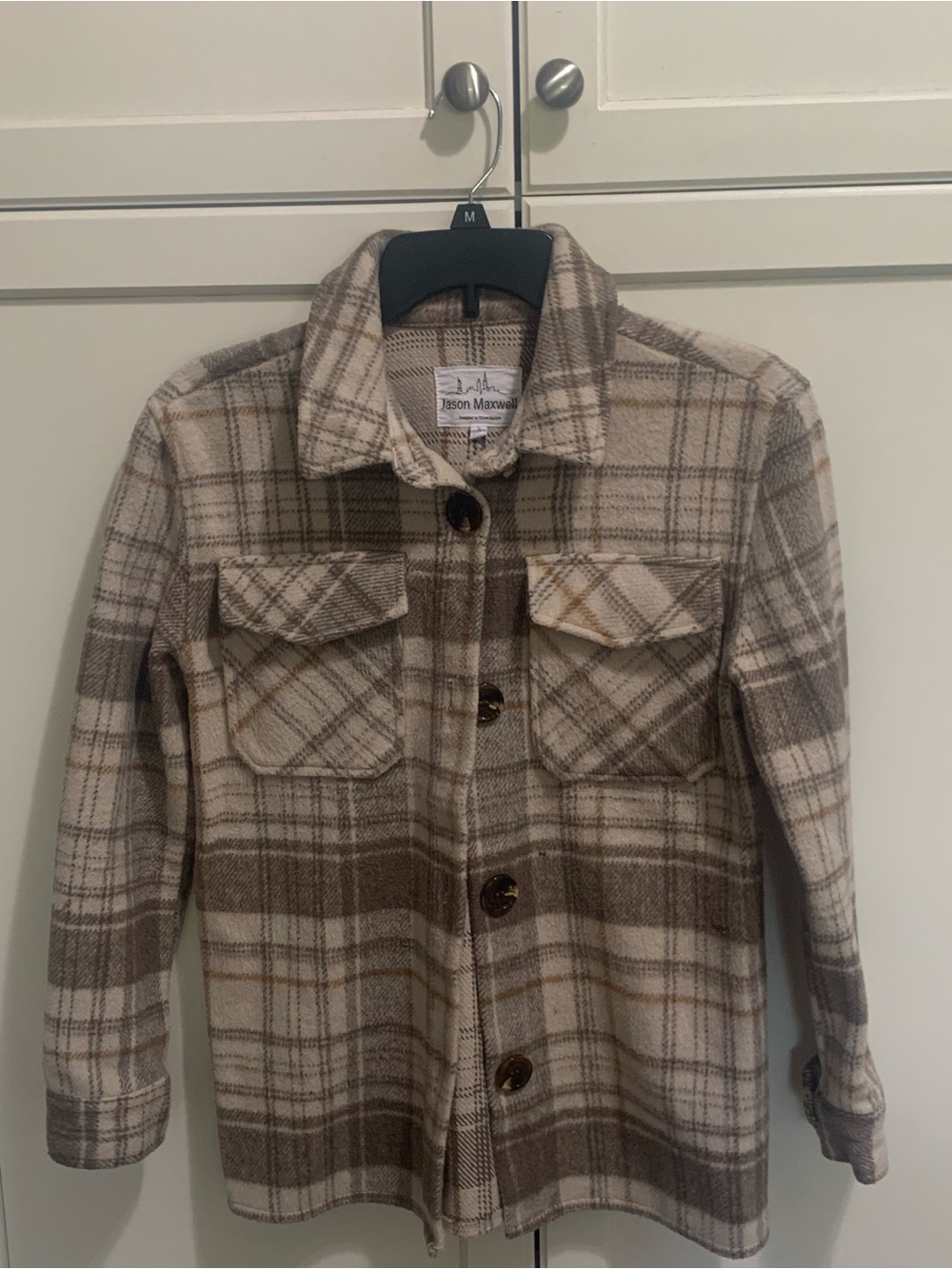 jason maxwell Neutral Plaid Button-Up Jacket - Beige Brown